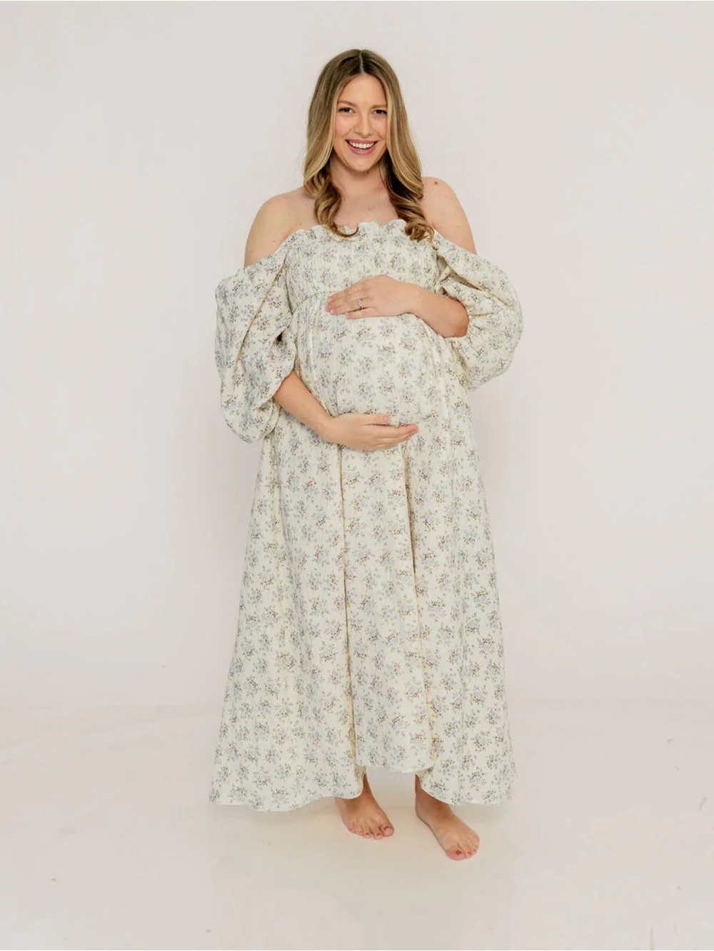 Smocked Square-Neck Cream Floral Maxi Dress - Picture 5 of 6